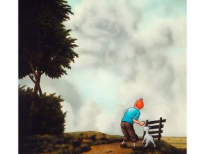 Grafik af Ole Ahlberg med Tintin