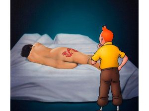 Grafik af Ole Ahlberg med Tintin