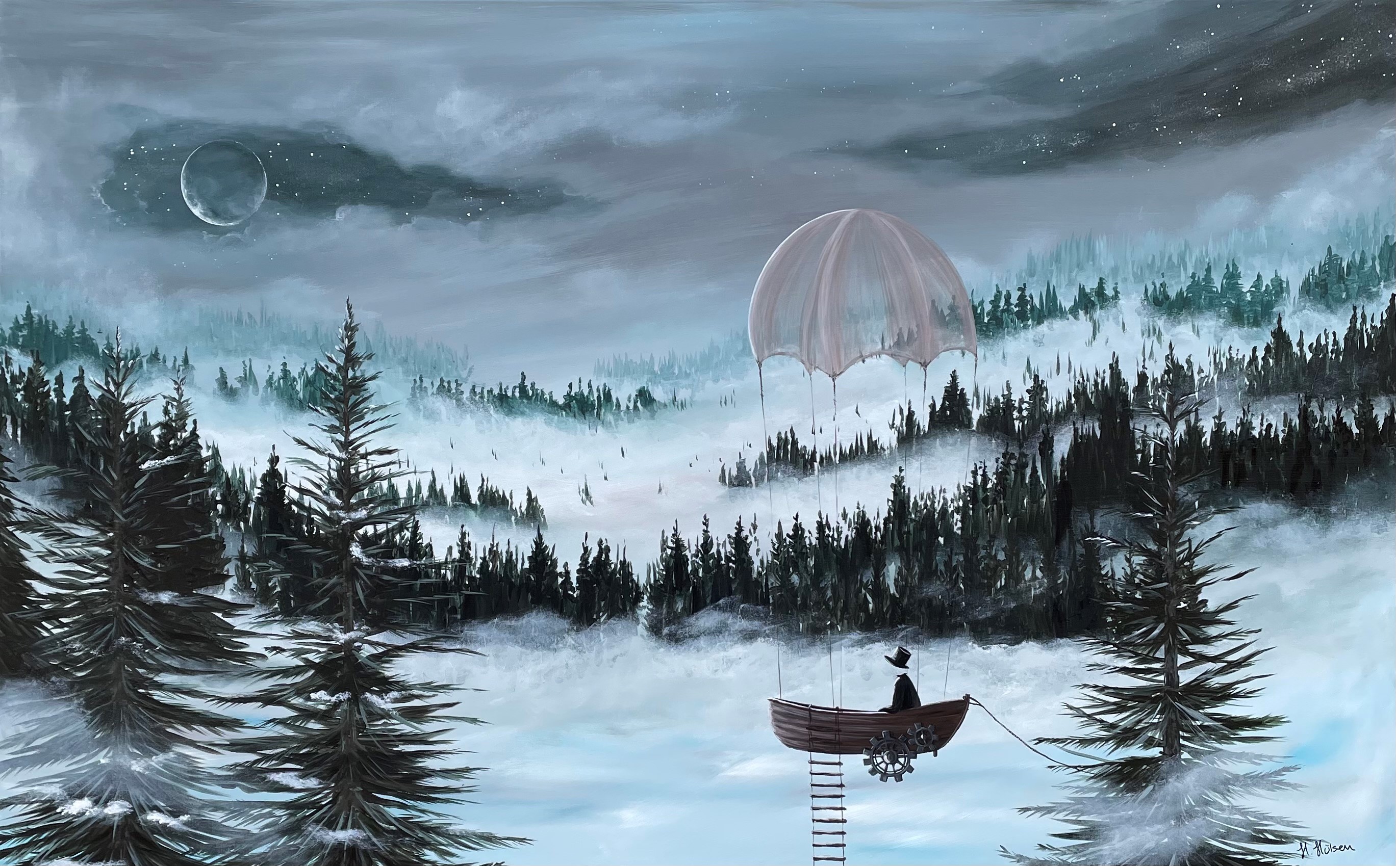 Maleri af Kim Pihl med gul fugl