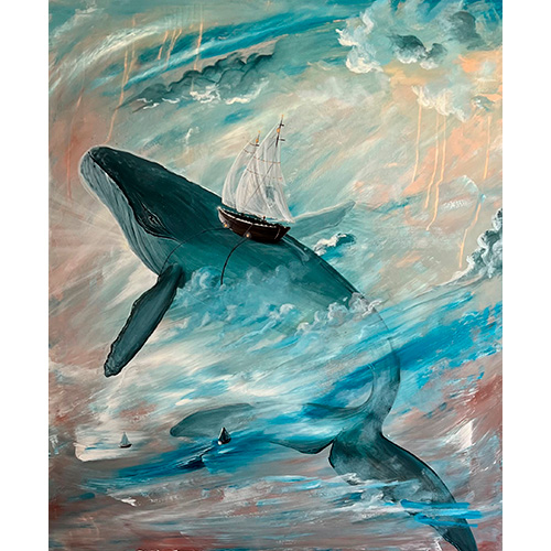 Maleri med hval af Helena Hülsen