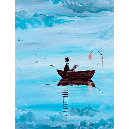 Maleri af Helena Hülsen med mand i båd