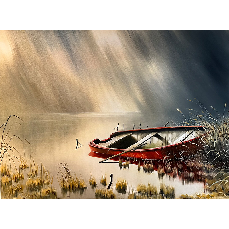 Maleri af Anna Emelia med rød båd