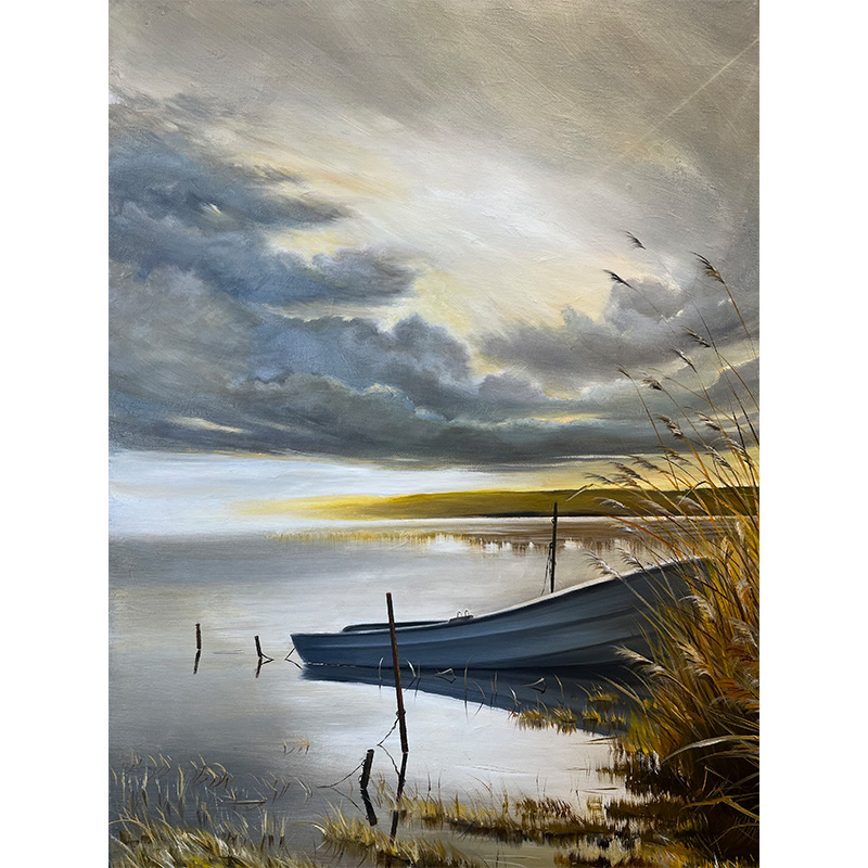 Maleri af Anna Emelia med hvid båd