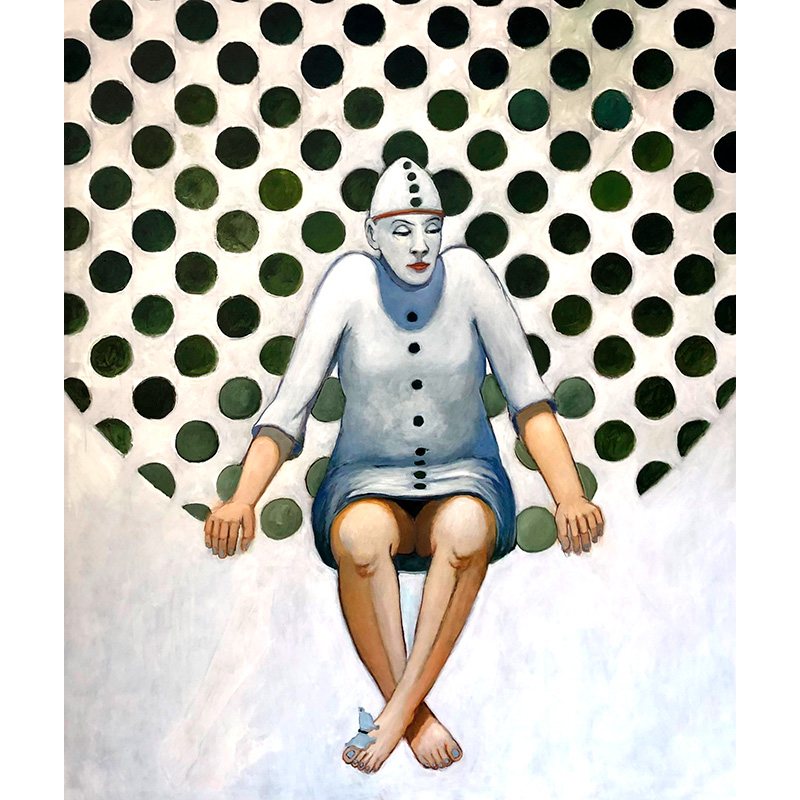 Maleri med hvid klovn af Steen Kirkegaard Erichsen