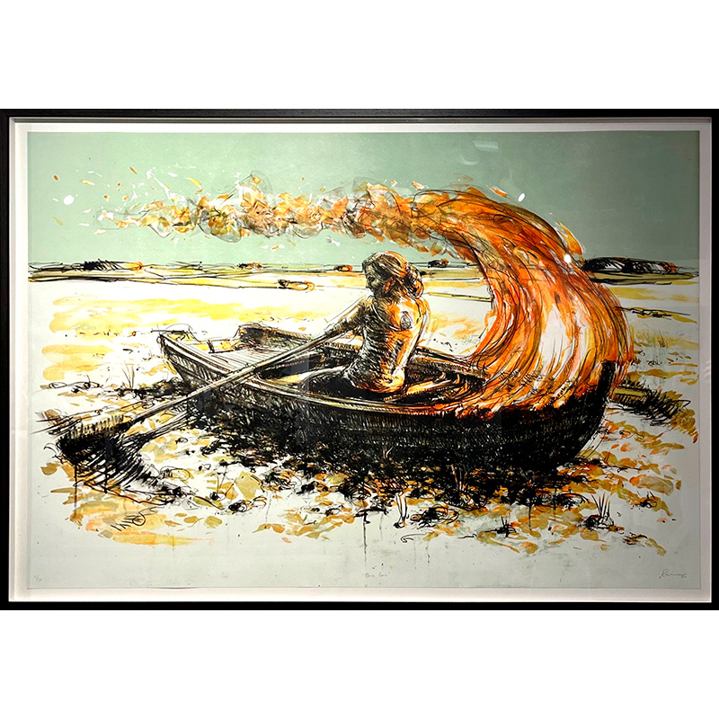 Grafik af kvinde i robåd