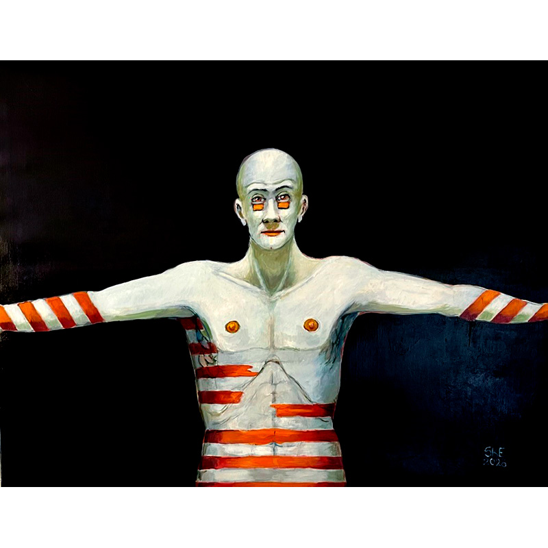 Maleri af mand med røde striber