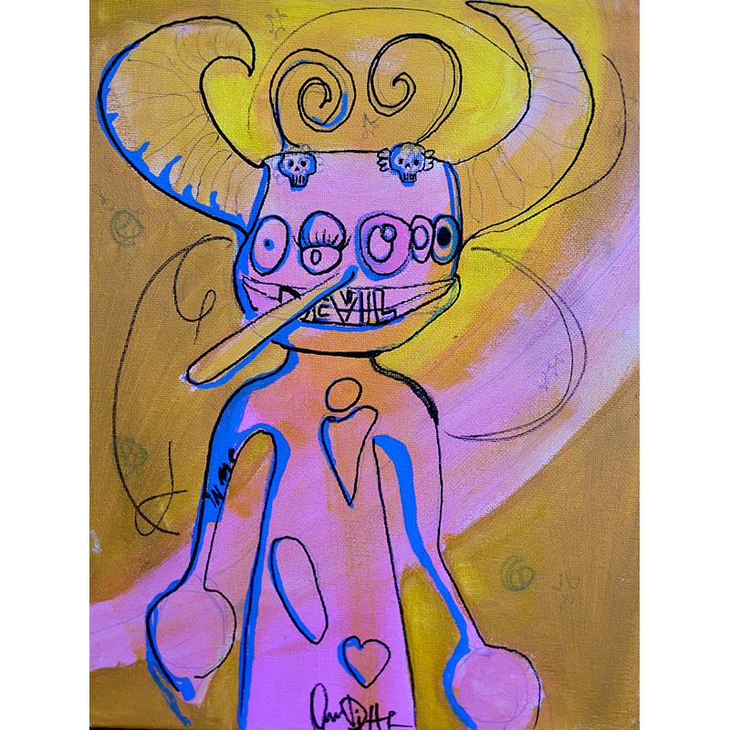 Maleri af Anne Ditte - Devil - 30x24 cm