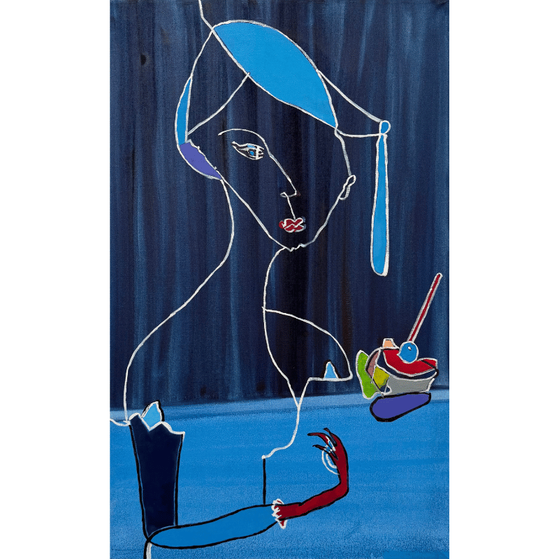 Maleri af Bentemarie Kjeldbæk - Madmarkedsdame med tapas - 130x80