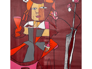 Maleri af Bentemarie Kjeldbæk - Margarita med rød kop - 115x90