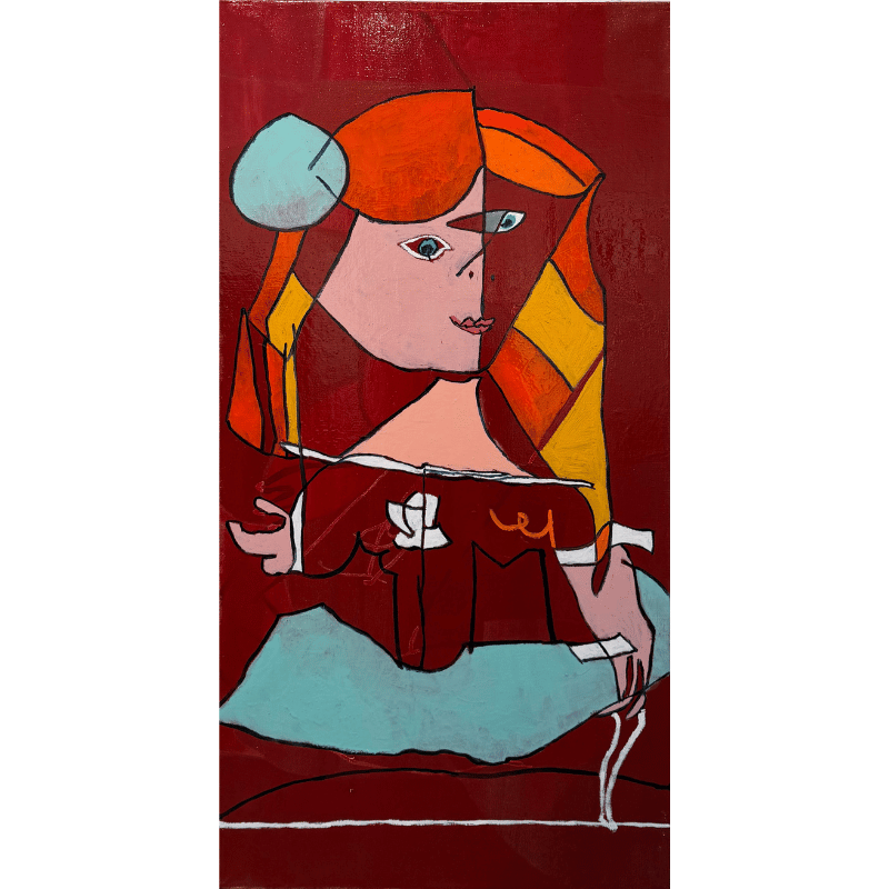 Maleri af Bentemarie Kjeldbæk - Prinsesse med grøn sløjfe - 115x60